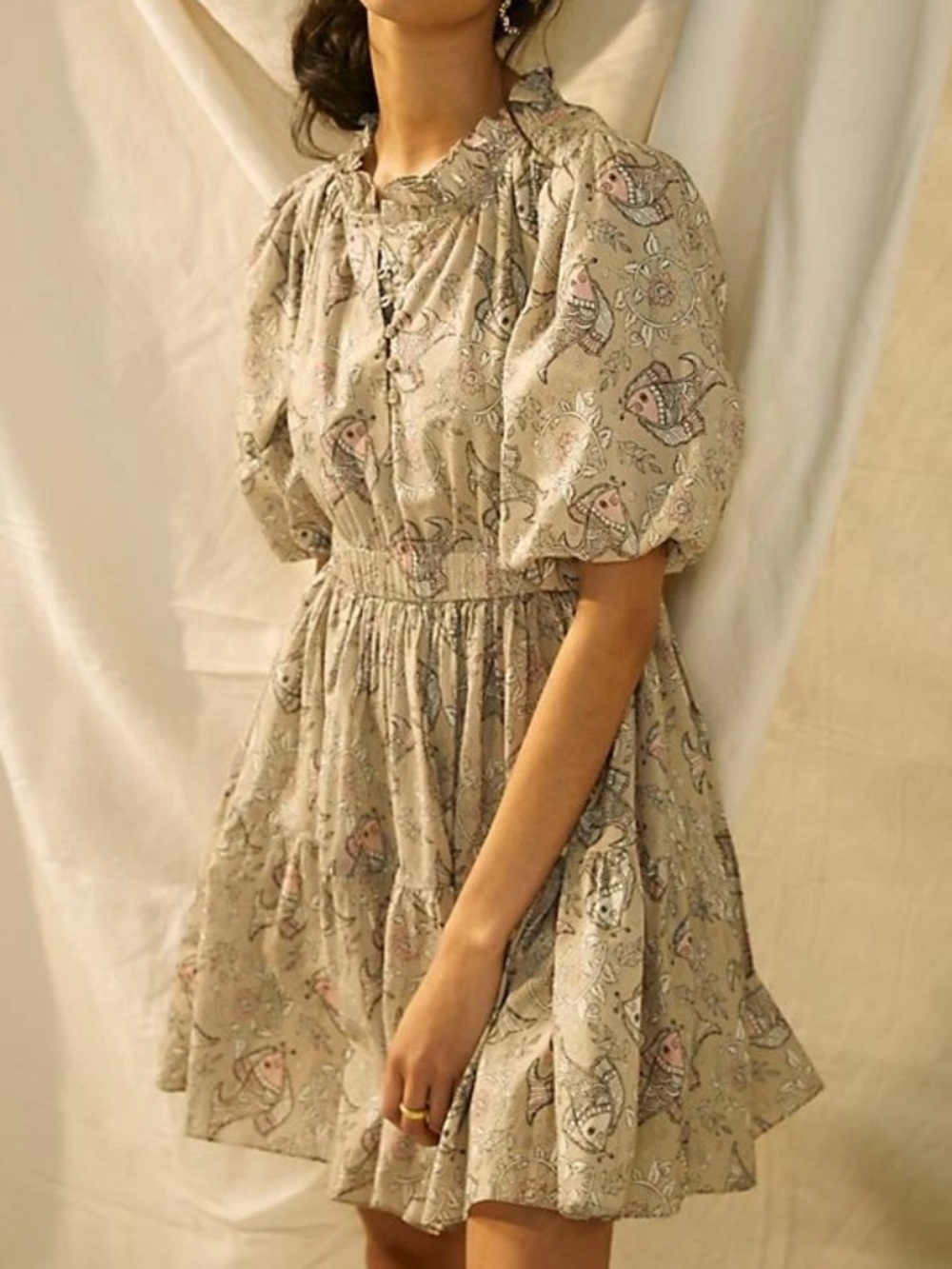 Anthropologie Let Me Be Celeste Tan Printed Mini Dress